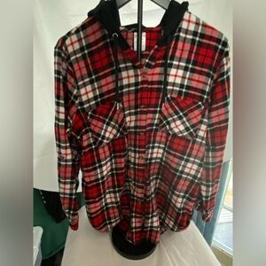 No Boundaries Red and Black Plaid Button Down Shirt